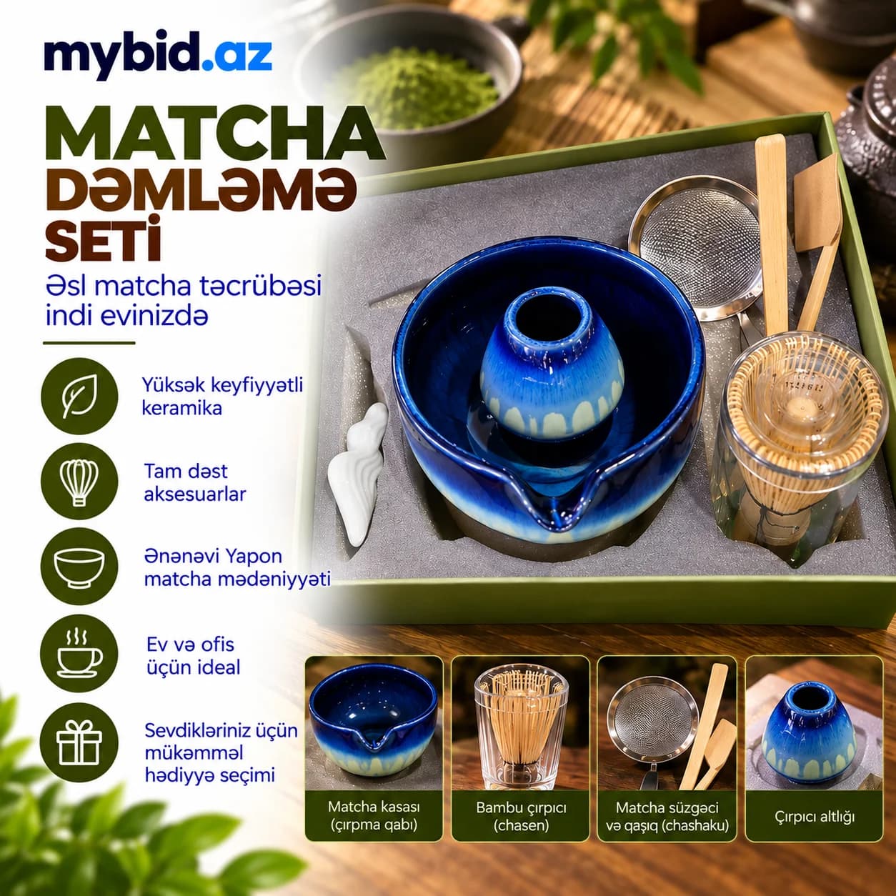 Zərif Matcha Dəsti – Yapon Üslubunda Matcha Hazırlama Seti